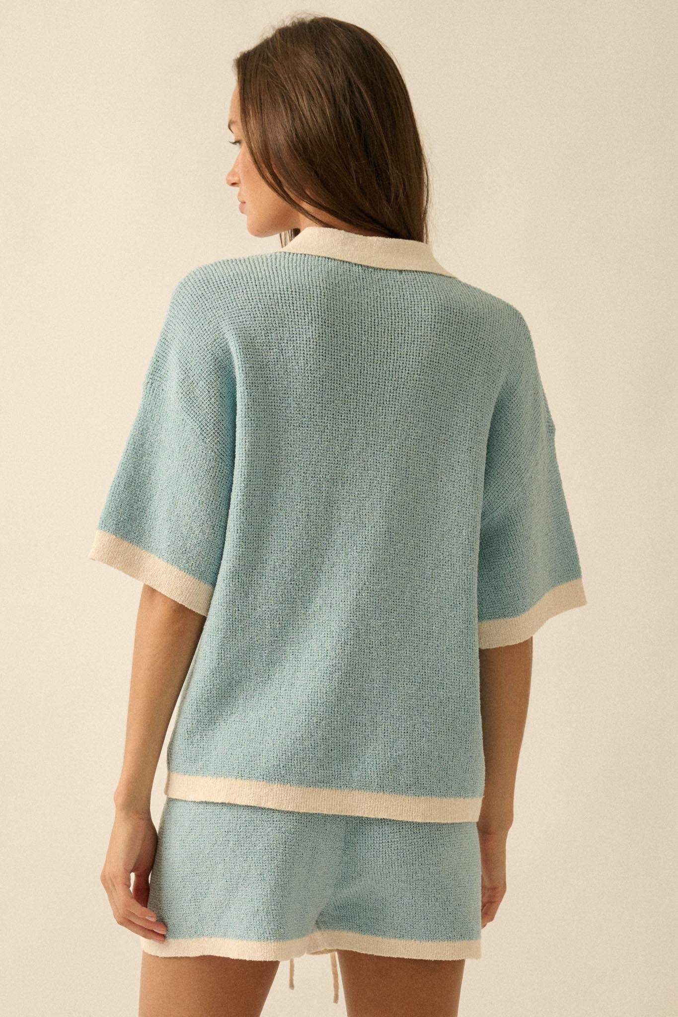 Take It Easy Contrast Knit Short-Sleeve Sweater