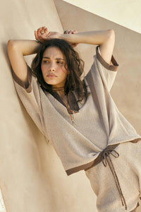 Take It Easy Contrast Knit Short-Sleeve Sweater - ShopPromesa