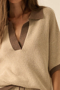 Take It Easy Contrast Knit Short-Sleeve Sweater - ShopPromesa