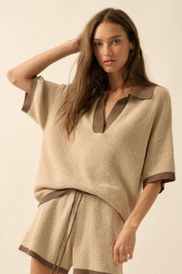 Take It Easy Contrast Knit Short-Sleeve Sweater - ShopPromesa