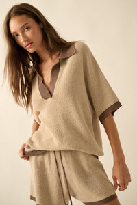 Take It Easy Contrast Knit Short-Sleeve Sweater - ShopPromesa