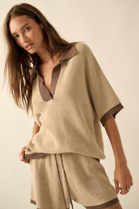 Take It Easy Contrast Knit Short-Sleeve Sweater - ShopPromesa