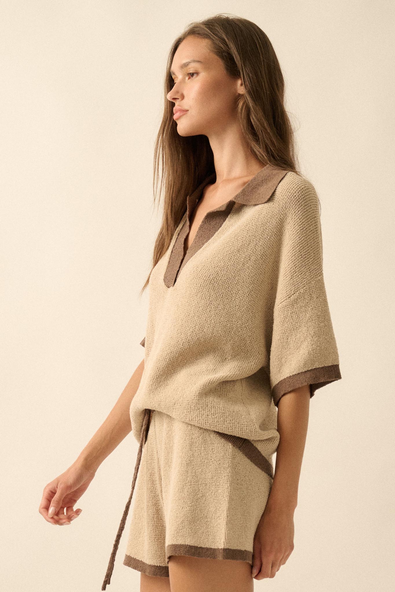 Take It Easy Contrast Knit Short-Sleeve Sweater - ShopPromesa