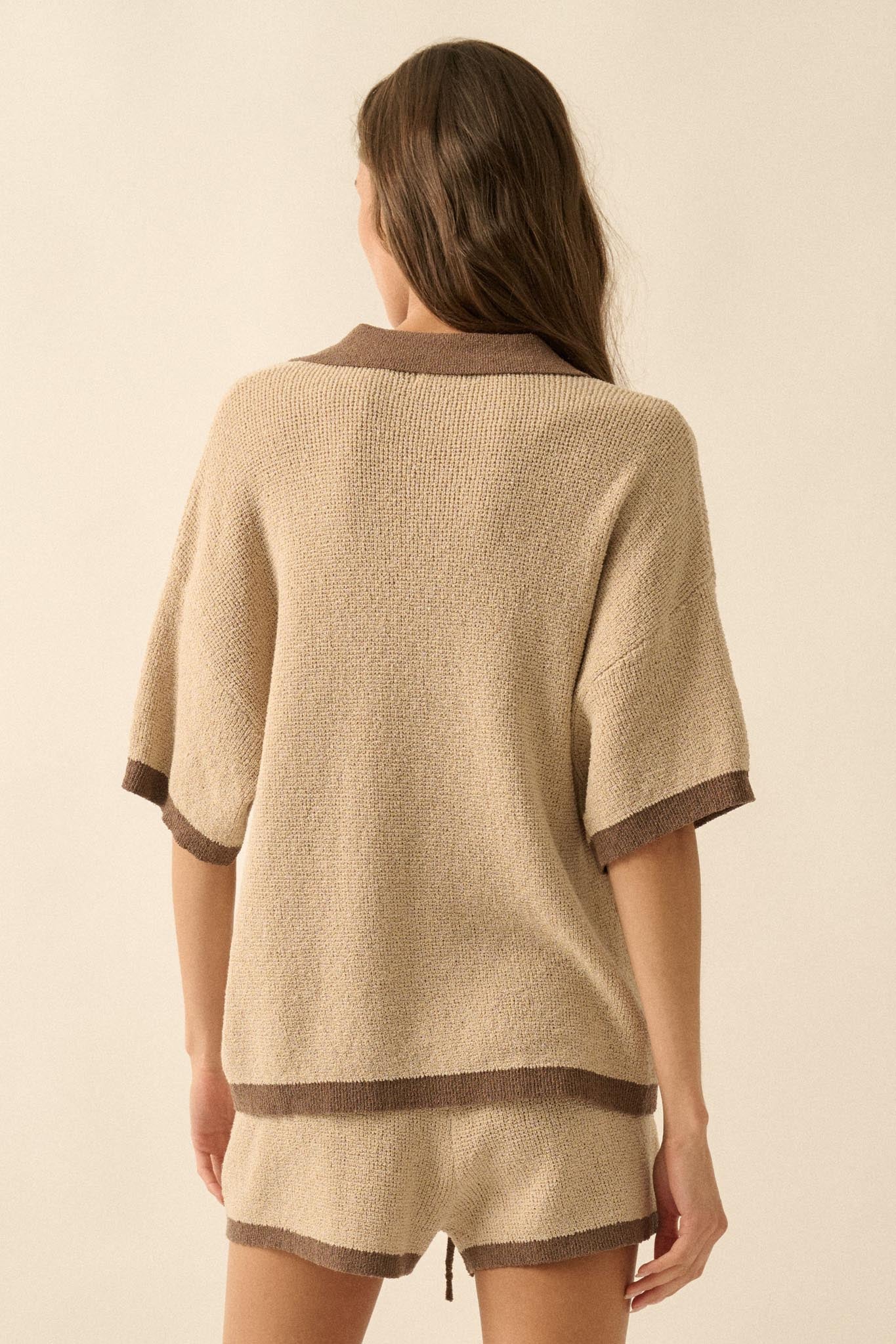 Take It Easy Contrast Knit Short-Sleeve Sweater - ShopPromesa