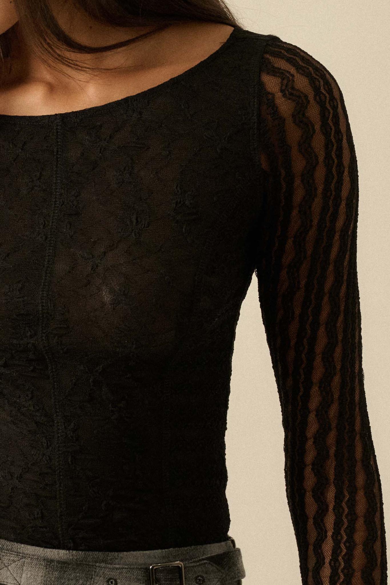 Divine Light Lace Long-Sleeve Boatneck Bodysuit - ShopPromesa