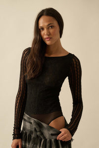 Divine Light Lace Long-Sleeve Boatneck Bodysuit - ShopPromesa