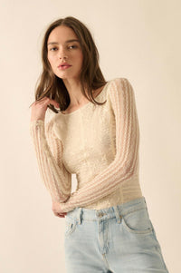 Divine Light Lace Long-Sleeve Boatneck Bodysuit - ShopPromesa