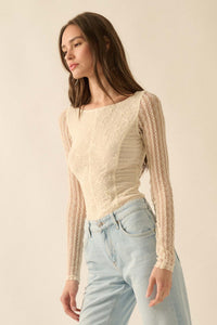 Divine Light Lace Long-Sleeve Boatneck Bodysuit - ShopPromesa