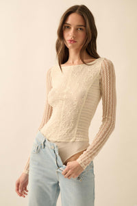 Divine Light Lace Long-Sleeve Boatneck Bodysuit - ShopPromesa