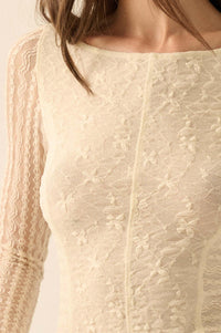 Divine Light Lace Long-Sleeve Boatneck Bodysuit - ShopPromesa