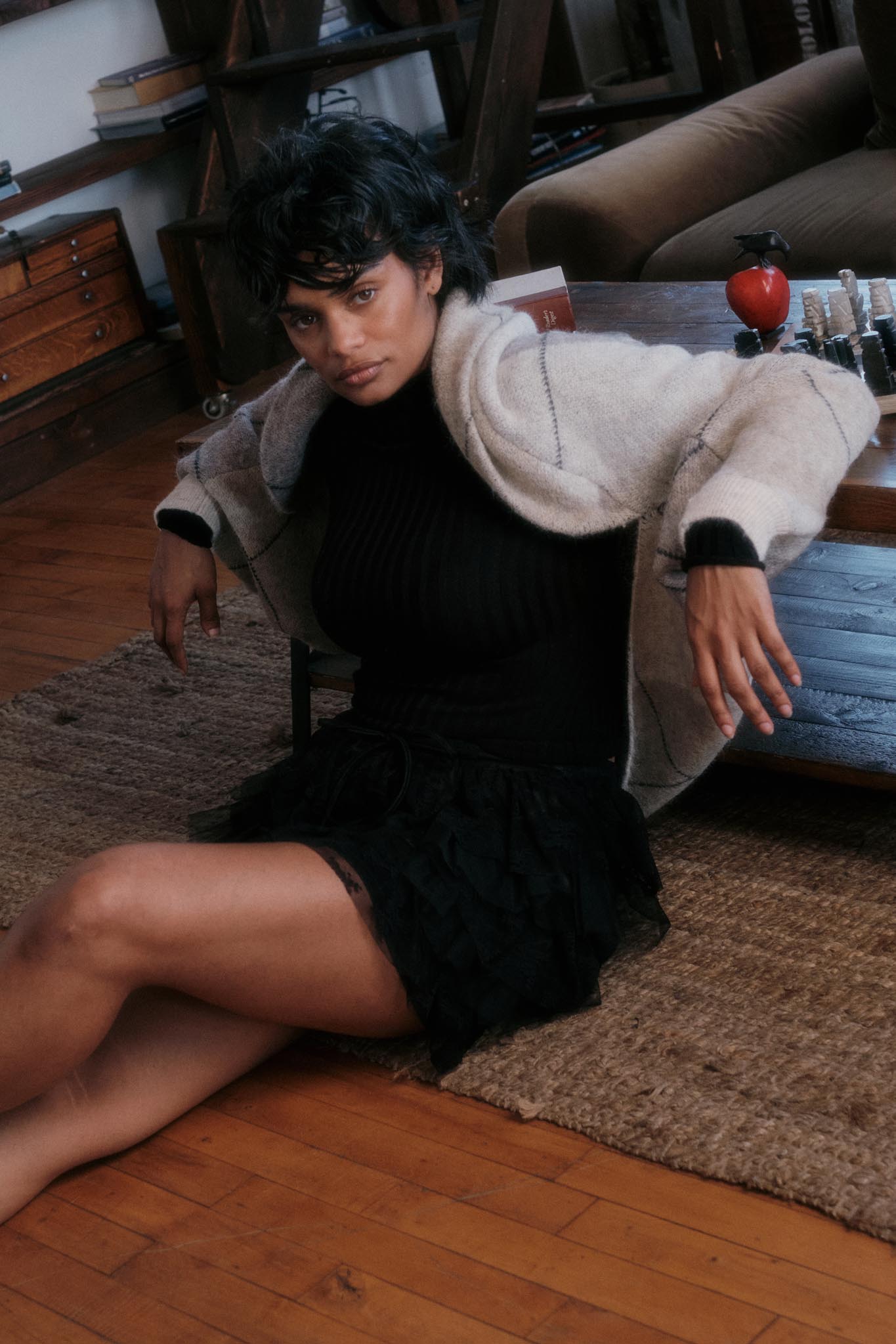 Finer Things Semi-Sheer Rib-Knit Mock-Neck Top