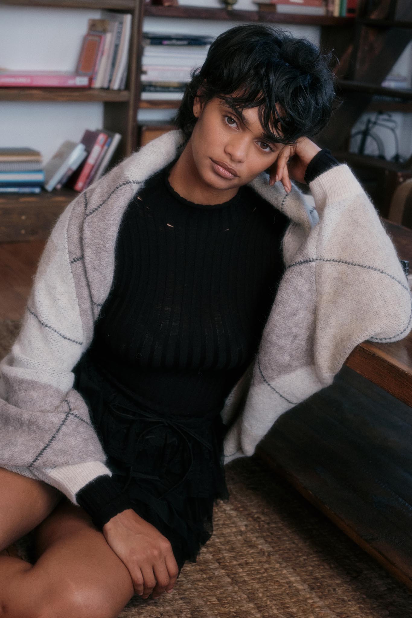 Finer Things Semi-Sheer Rib-Knit Mock-Neck Top