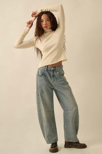 So Fine Semi-Sheer Rib-Knit Foldover Top - ShopPromesa