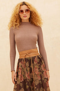 So Fine Semi-Sheer Rib-Knit Foldover Top - ShopPromesa