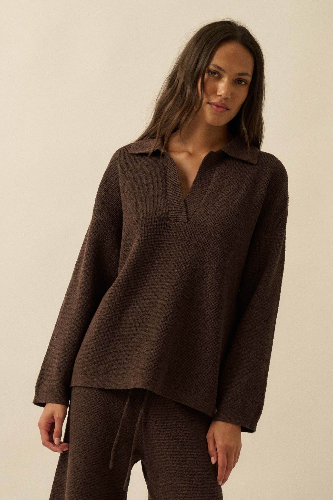 Looking Good Textured Knit Collared V-Neck Sweater - ShopPromesa