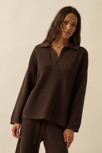 Looking Good Textured Knit Collared V-Neck Sweater - ShopPromesa