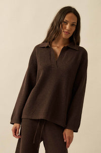 Looking Good Textured Knit Collared V-Neck Sweater - ShopPromesa