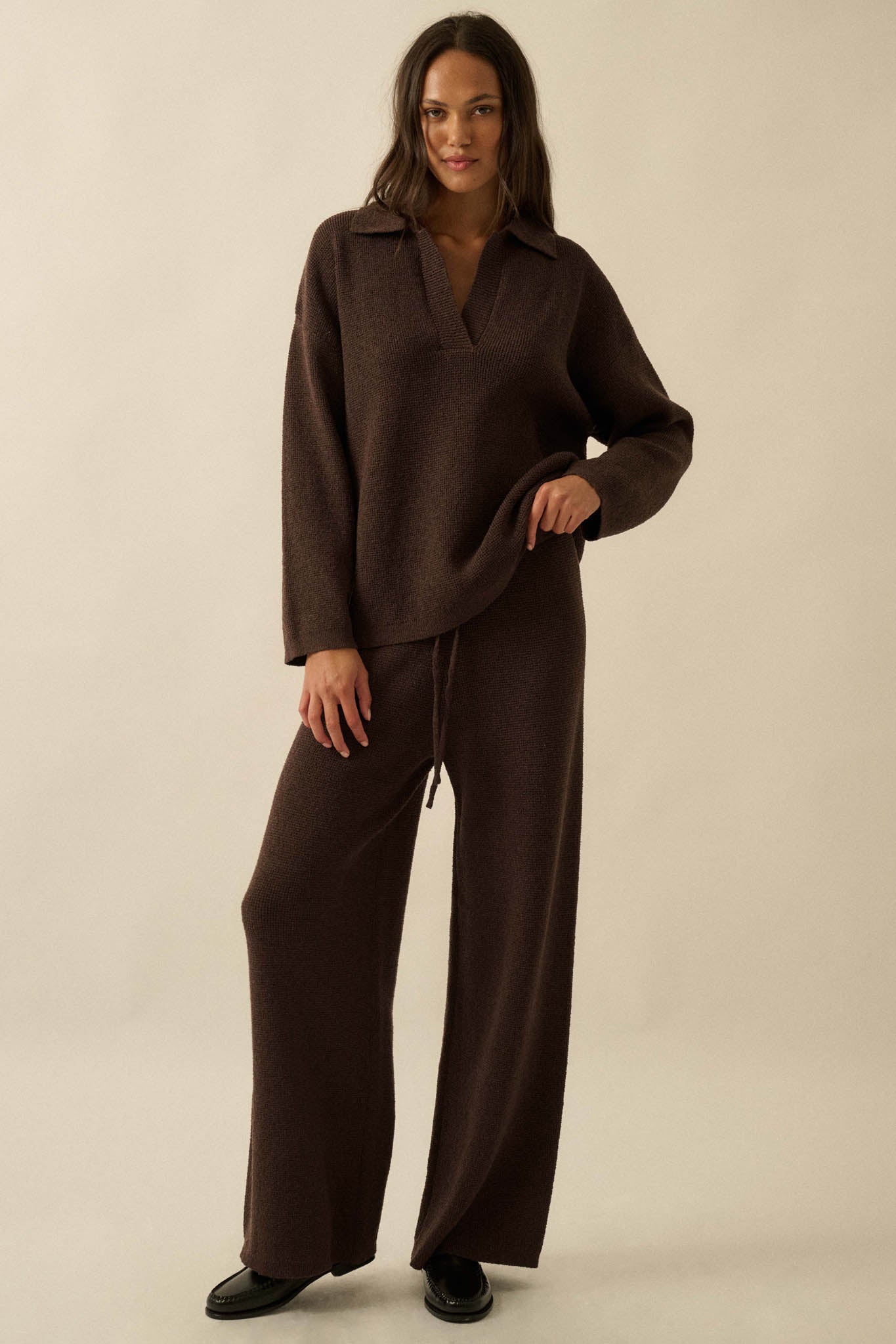 Looking Good Textured Knit Collared V-Neck Sweater - ShopPromesa
