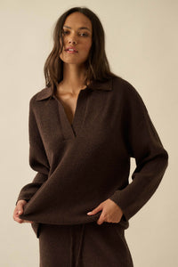 Looking Good Textured Knit Collared V-Neck Sweater - ShopPromesa