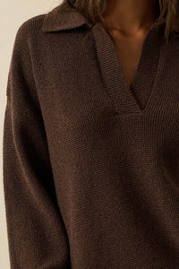 Looking Good Textured Knit Collared V-Neck Sweater - ShopPromesa