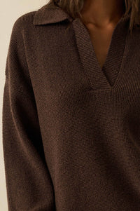 Looking Good Textured Knit Collared V-Neck Sweater - ShopPromesa