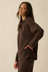 Looking Good Textured Knit Collared V-Neck Sweater - ShopPromesa