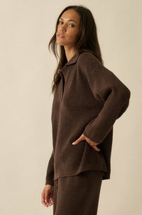 Looking Good Textured Knit Collared V-Neck Sweater - ShopPromesa
