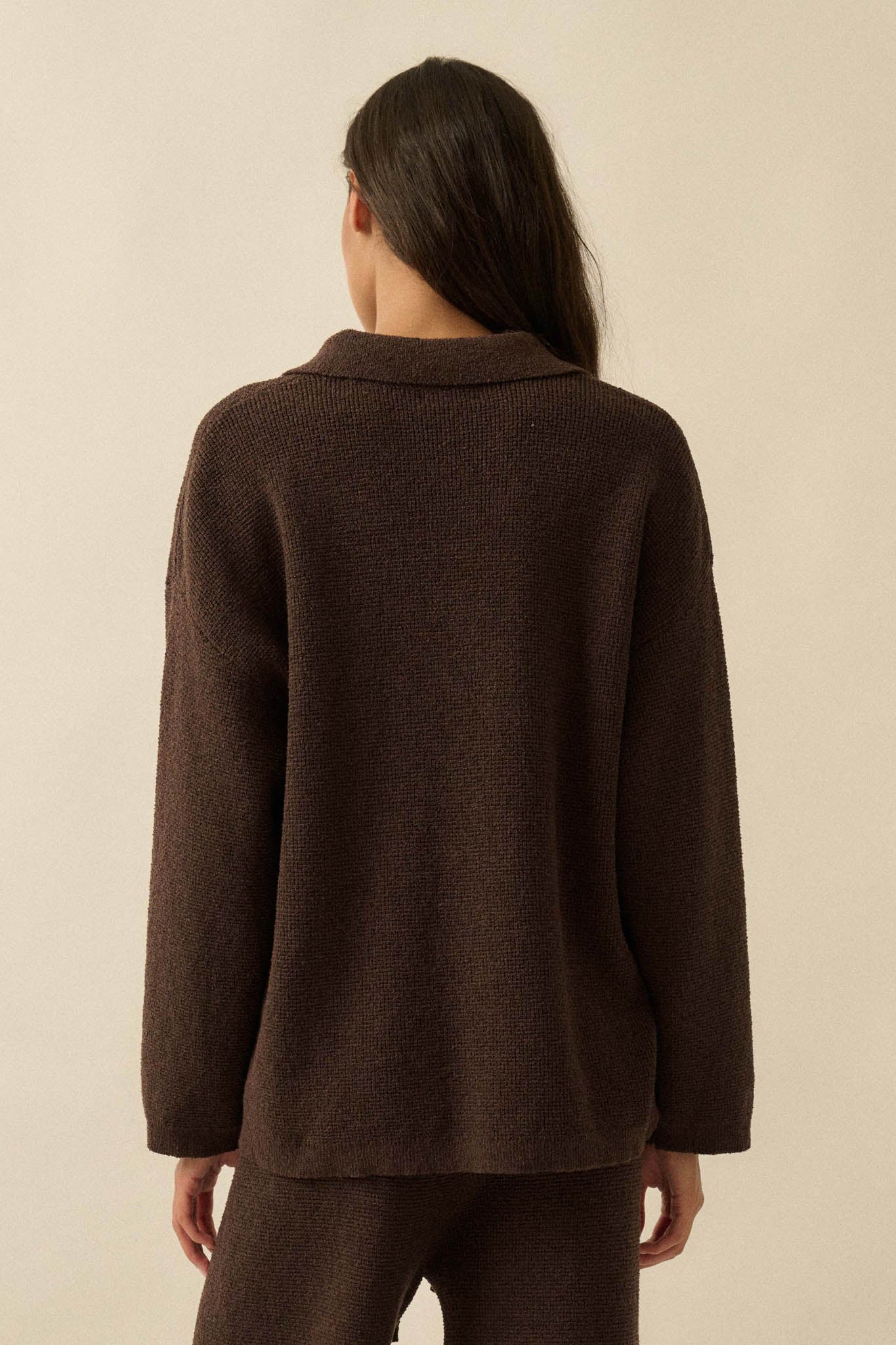Looking Good Textured Knit Collared V-Neck Sweater - ShopPromesa