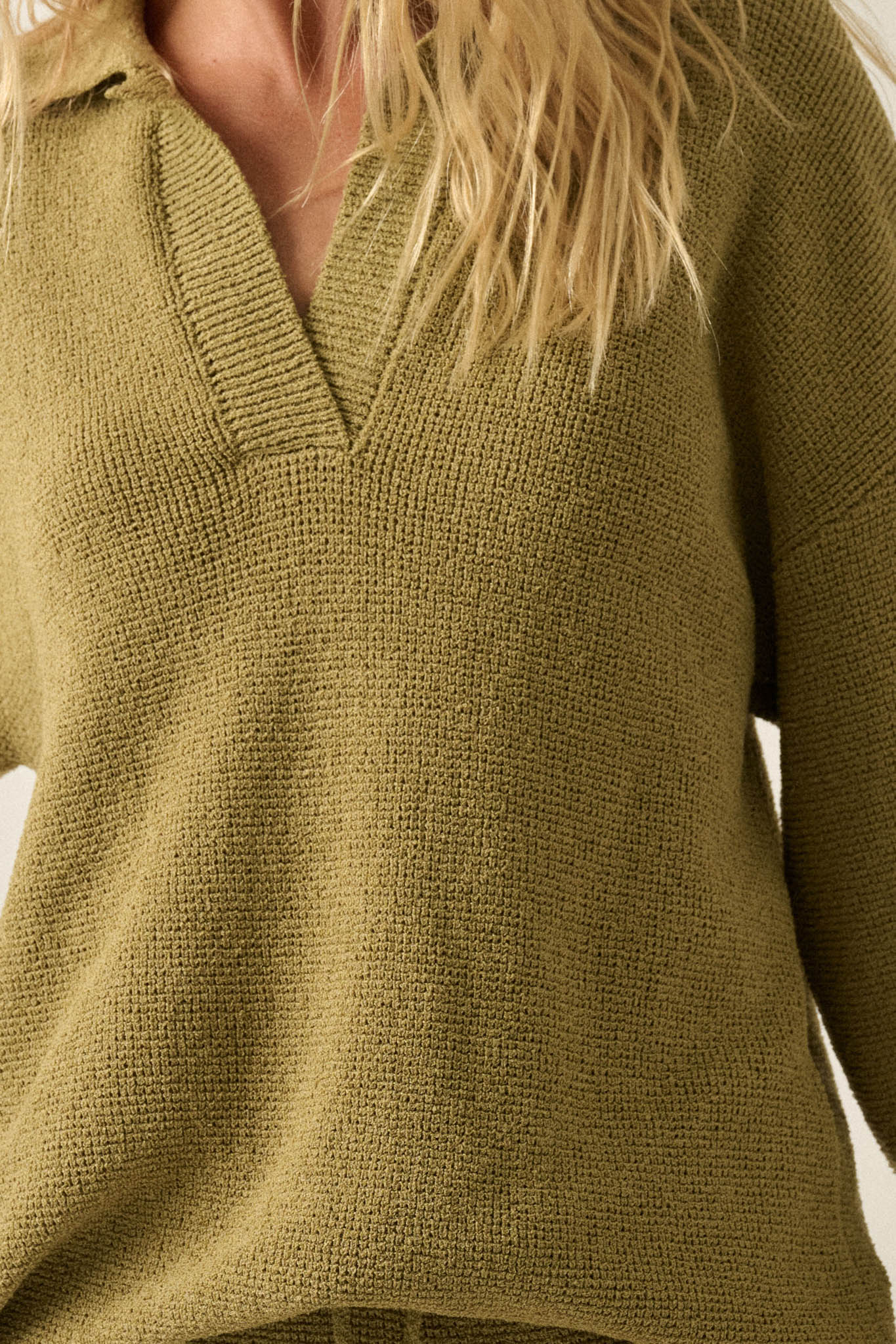 Looking Good Textured Knit Collared V-Neck Sweater - ShopPromesa
