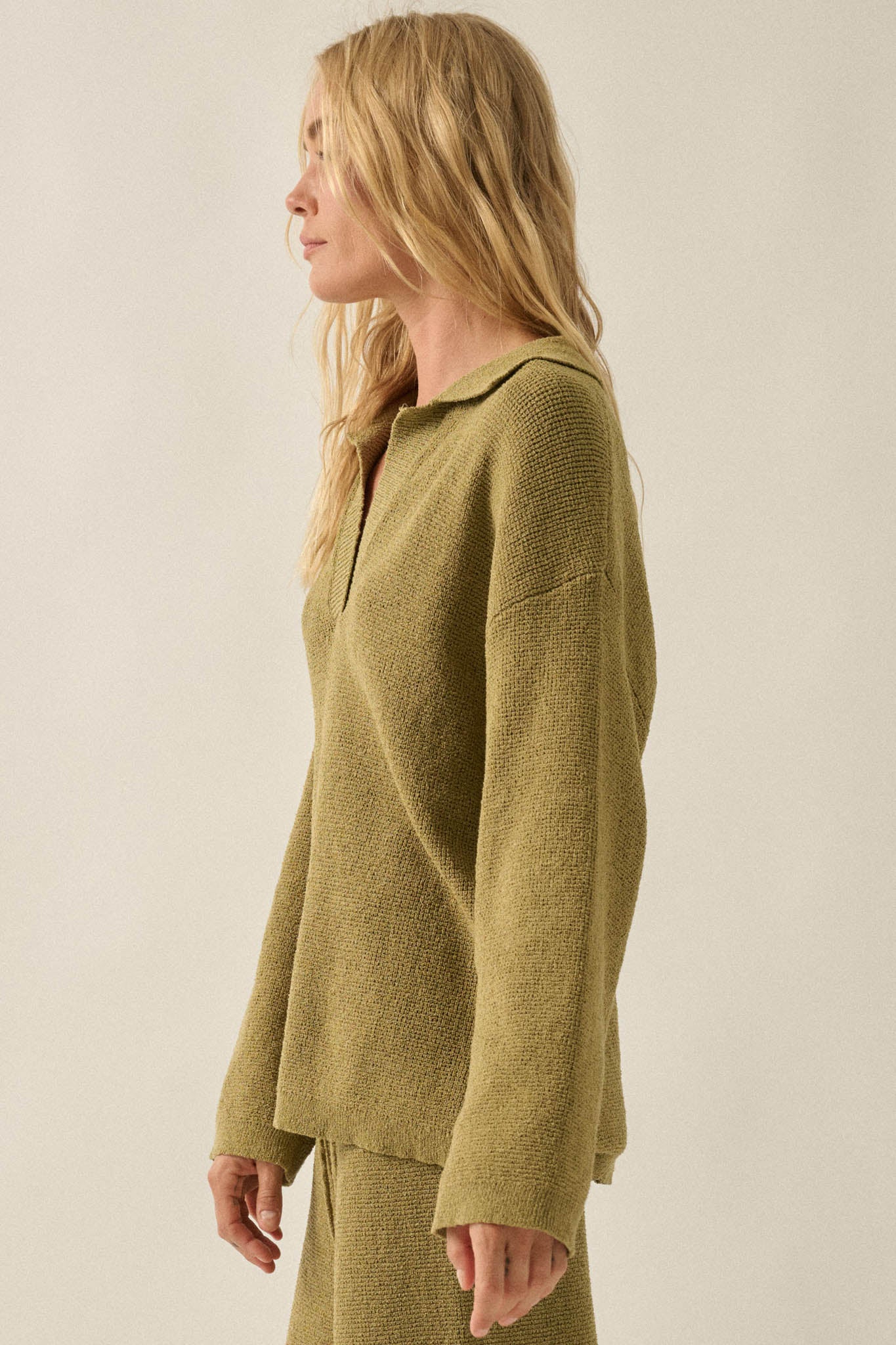 Looking Good Textured Knit Collared V-Neck Sweater - ShopPromesa