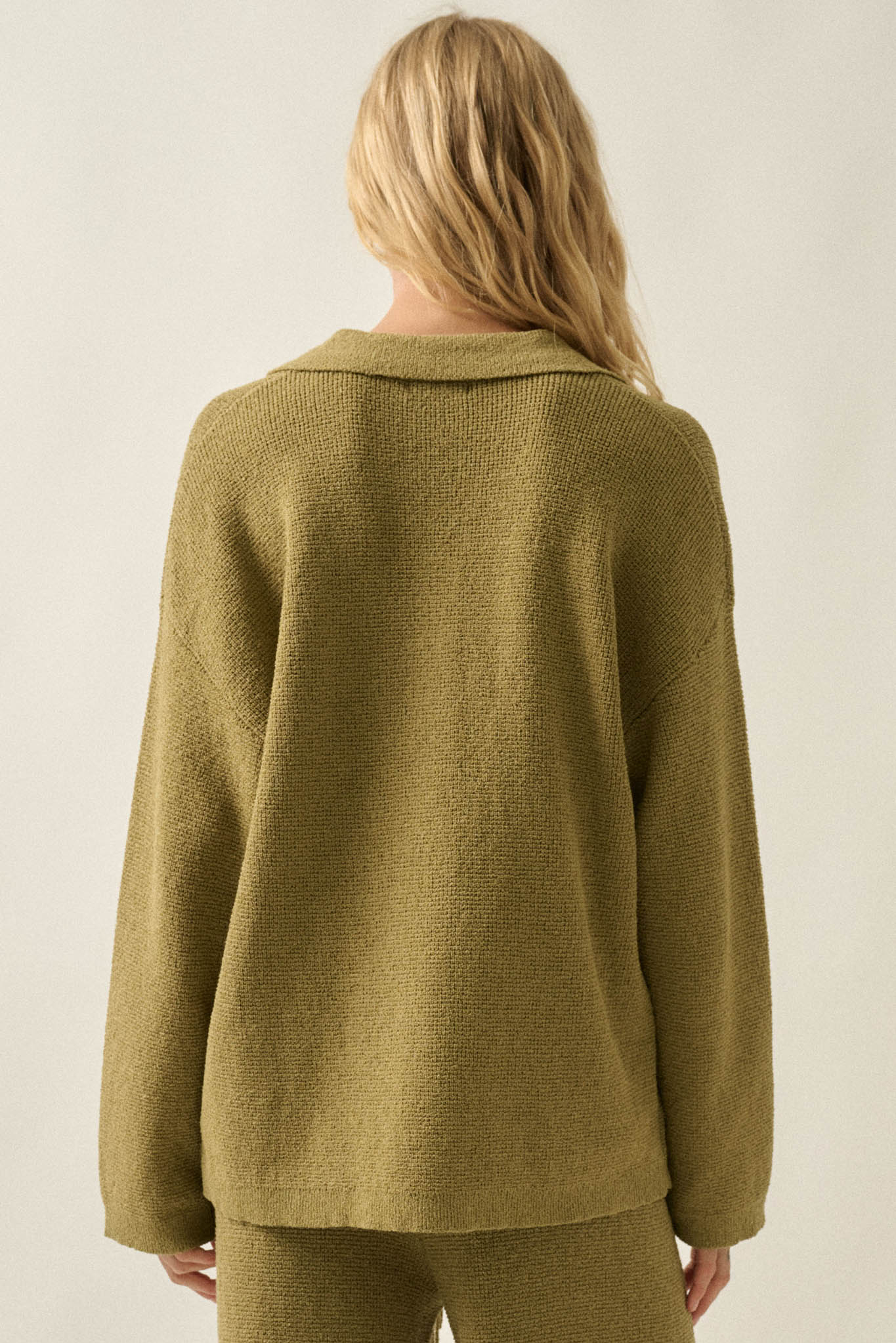 Looking Good Textured Knit Collared V-Neck Sweater - ShopPromesa