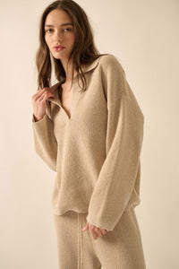 Looking Good Textured Knit Collared V-Neck Sweater - ShopPromesa