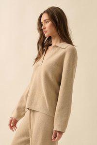 Looking Good Textured Knit Collared V-Neck Sweater - ShopPromesa