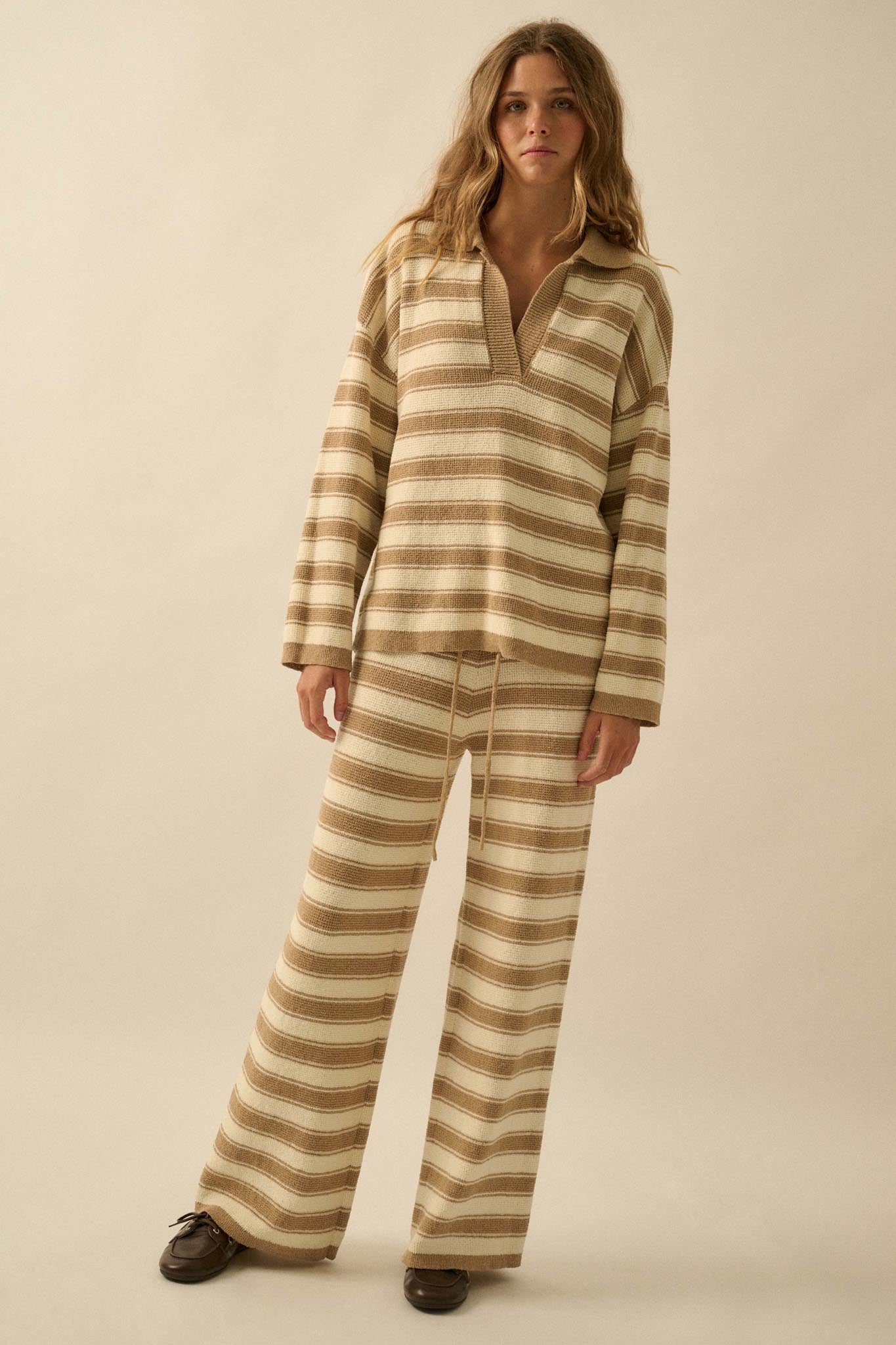 Stripe Out Striped Split-Neck Collared Sweater - ShopPromesa