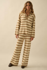 Stripe Out Striped Split-Neck Collared Sweater - ShopPromesa