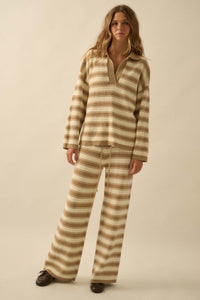 Stripe Out Striped Split-Neck Collared Sweater - ShopPromesa