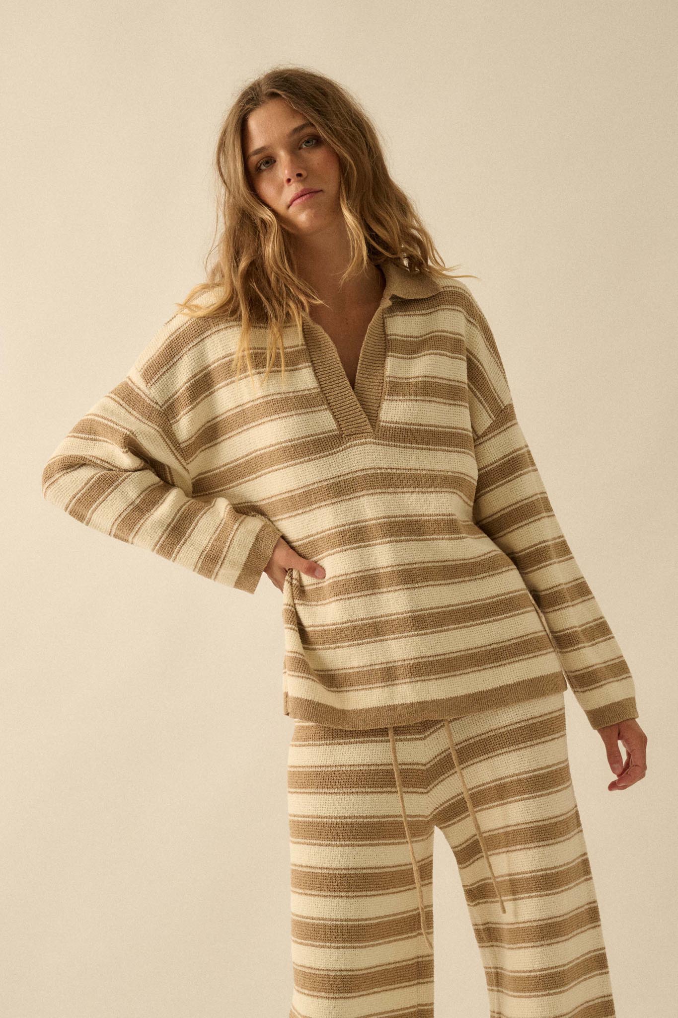 Stripe Out Striped Split-Neck Collared Sweater - ShopPromesa