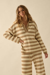 Stripe Out Striped Split-Neck Collared Sweater - ShopPromesa