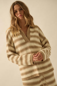Stripe Out Striped Split-Neck Collared Sweater - ShopPromesa