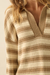 Stripe Out Striped Split-Neck Collared Sweater - ShopPromesa