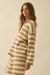 Stripe Out Striped Split-Neck Collared Sweater - ShopPromesa