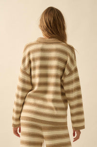 Stripe Out Striped Split-Neck Collared Sweater - ShopPromesa