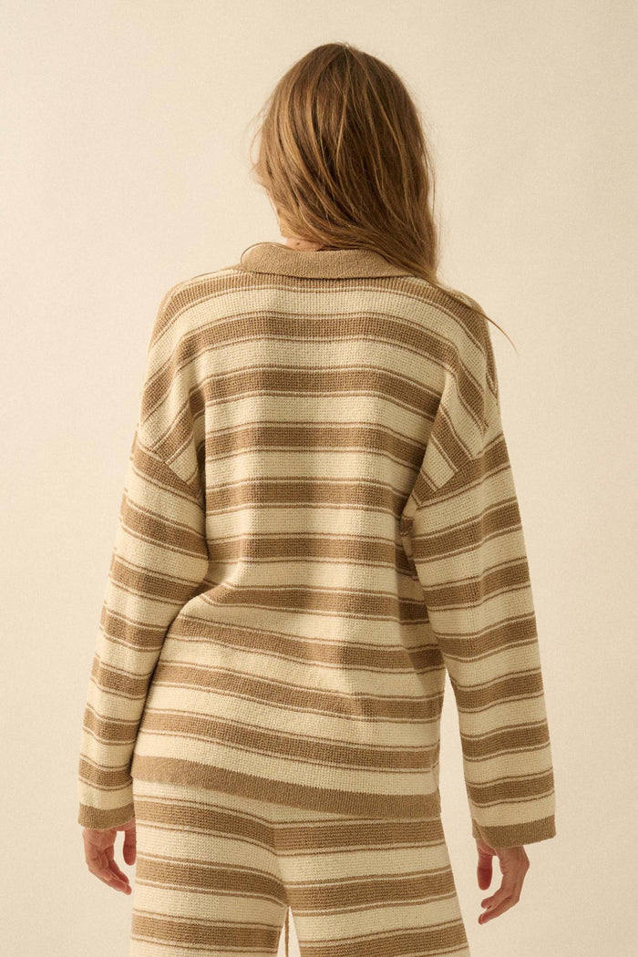 Stripe Out Striped Split-Neck Collared Sweater - ShopPromesa