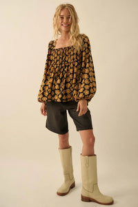 Bygone Blossoms Floral Smocked Babydoll Peasant Top - ShopPromesa