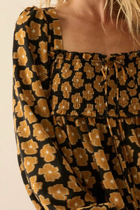 Bygone Blossoms Floral Smocked Babydoll Peasant Top - ShopPromesa