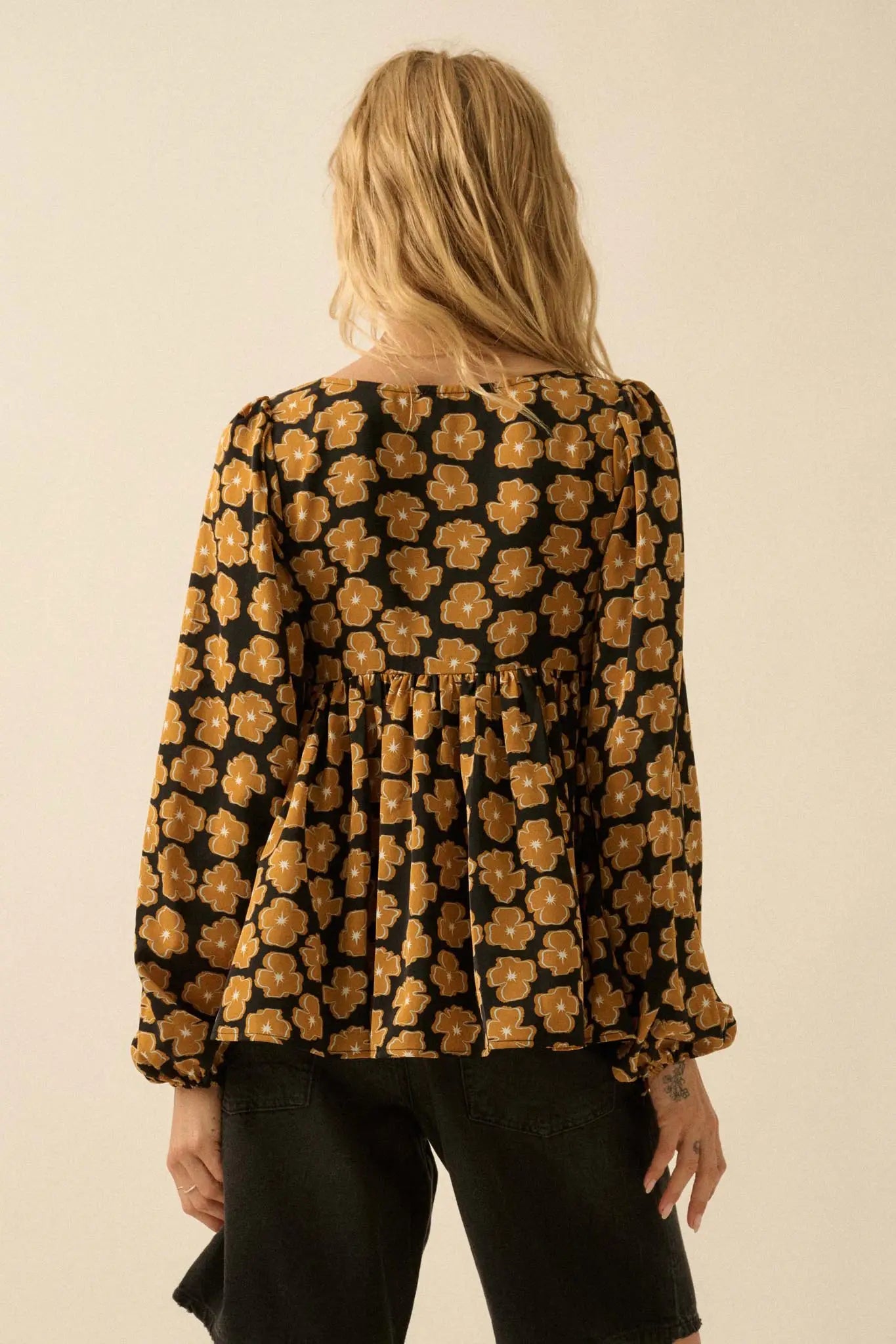 Bygone Blossoms Floral Smocked Babydoll Peasant Top - ShopPromesa