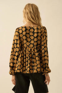 Bygone Blossoms Floral Smocked Babydoll Peasant Top - ShopPromesa