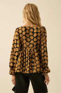 Bygone Blossoms Floral Smocked Babydoll Peasant Top - ShopPromesa
