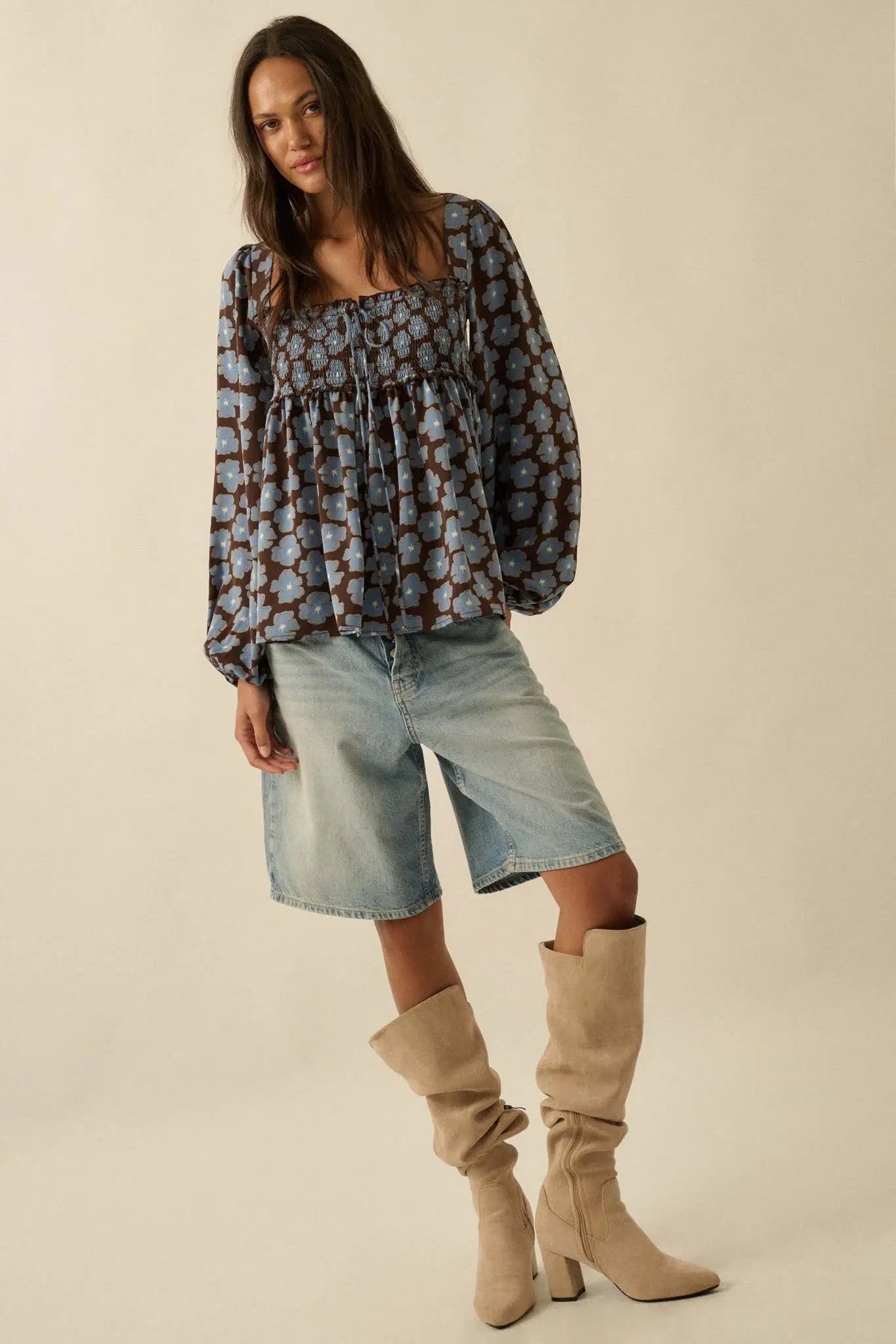 Bygone Blossoms Floral Smocked Babydoll Peasant Top - ShopPromesa