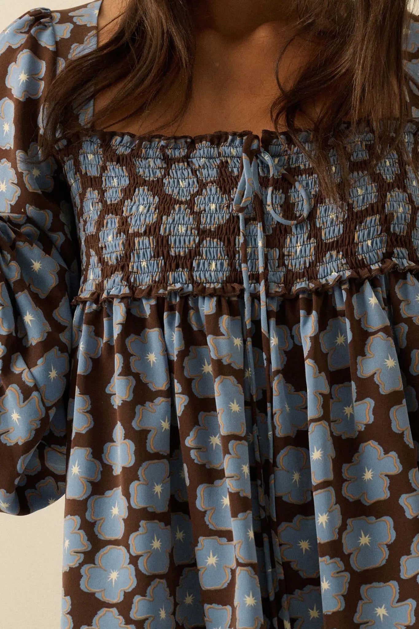 Bygone Blossoms Floral Smocked Babydoll Peasant Top - ShopPromesa